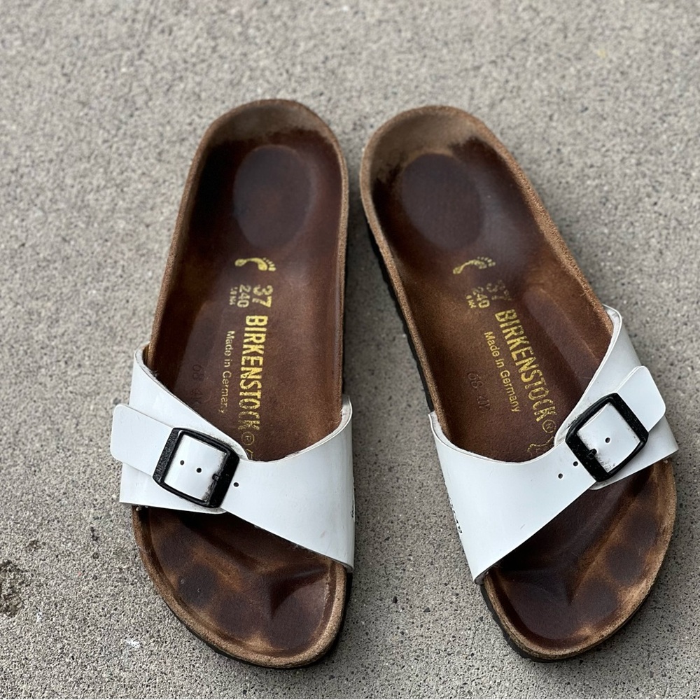Birkenstock White Slide Sandals with Buckle
